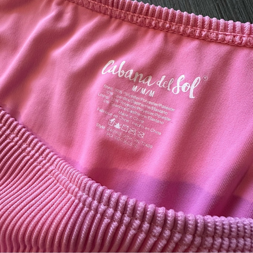 Cabana del Sol Two Piece Pink Ribbed Bikini, Medium - Picture 2 of 8